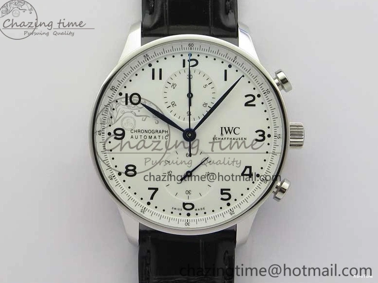 MIROTIME 0325 WeatherProof Portugieser Chronograph Edition “150 Years” IW371602 ZF 1:1 Best Edition White Dial on Black Leather Strap A7750 (Slim Movement) 7120